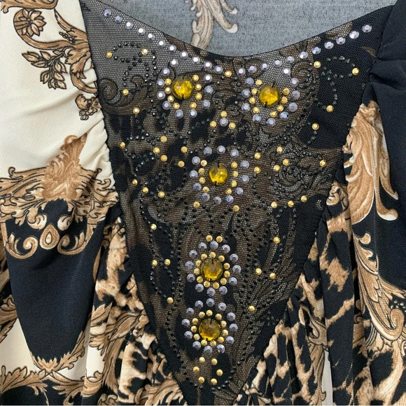 Masseys Top Woman 2X Beaded  Animal Print Stretch Tunic Boho Office Travel Work - Picture 3 of 10